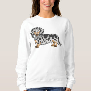 Schwarz und Tan Dapple Süßer Langhaar-Dachshund-Hu Sweatshirt