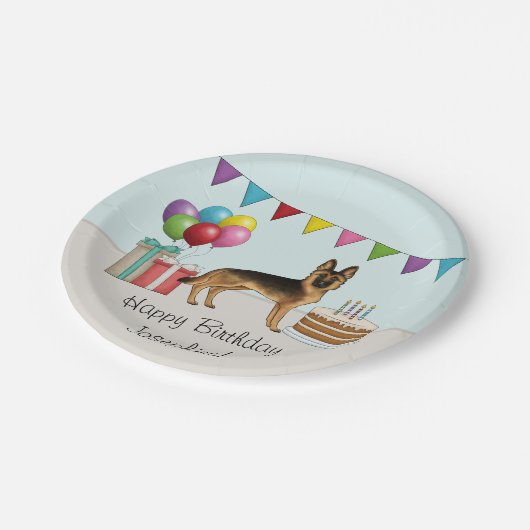 Schwarz und Tan Deutscher Schäferhund farbenfroh G Pappteller (Schrägansicht)