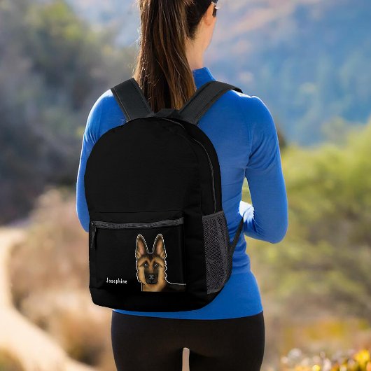 Schwarz und Tan Deutscher Schäferkopf und Name Bla Bedruckter Rucksack