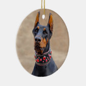 Schwarz und Tan Doberman Pinscher im Jewelkragen Keramik Ornament (Rechts)