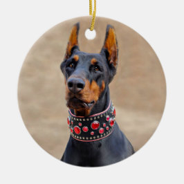Schwarz und Tan Doberman Pinscher im Jewelkragen Keramik Ornament
