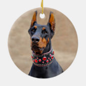 Schwarz und Tan Doberman Pinscher im Jewelkragen Keramik Ornament (Hinten)