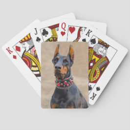 Schwarz und Tan Doberman Pinscher im Jewelkragen Spielkarten