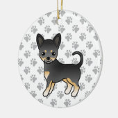 Schwarz und Tan, glatter Coat Chihuahua Dog & Paws Keramik Ornament (Links)