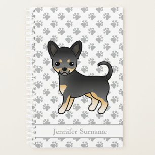 Schwarz und Tan glatter Coat Chihuahua Hund & Text Planer