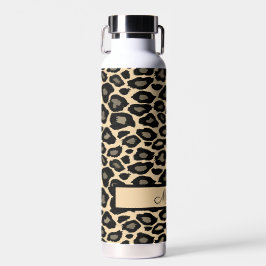 Schwarz und Tan Leopard Print Personalisiert Trinkflasche