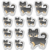 Schwarz und Tan Long Coat Chihuahua Cartoon Hunde Aufkleber (Vorderseite)