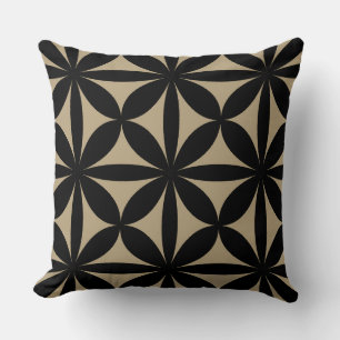 Schwarz und Tan Moderne / Retro-Print Kissen