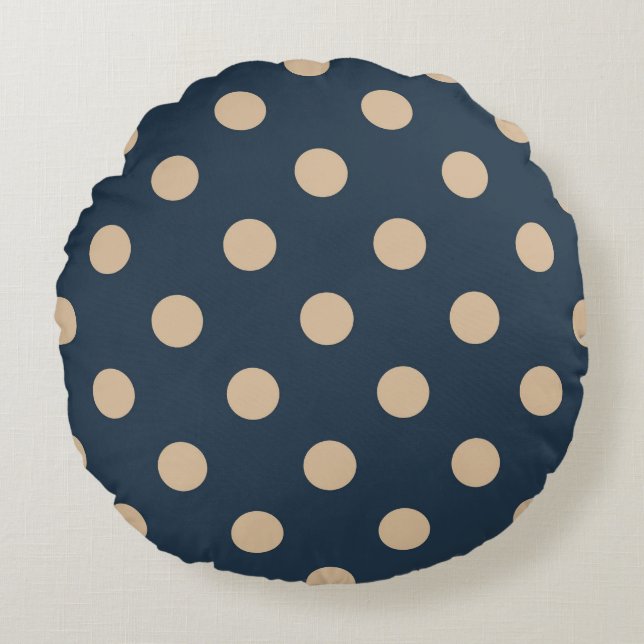 Schwarz und Tan Polka Dot Round Pillow Rundes Kissen (Vorderseite)