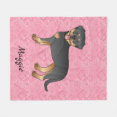 Schwarz und Tan Rottweiler auf rosa Herzen und Nam Fleecedecke (Vorderseite (Horizontal))