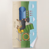 Schwarz und Tan Rottweiler mit Agility Strandtuch (Vorderseite)