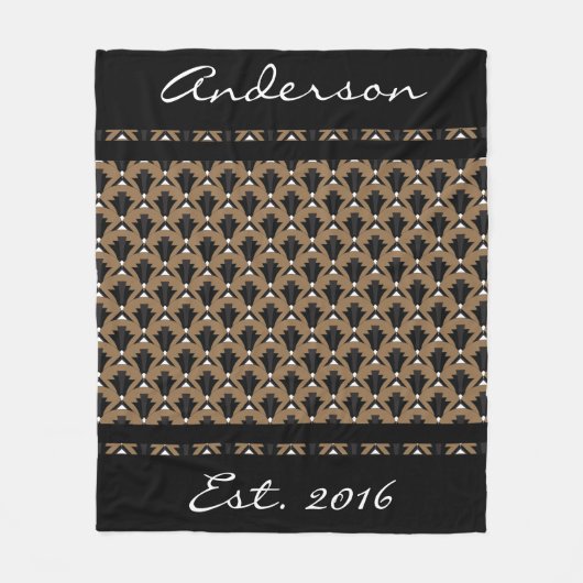 Schwarz und Taupe Art Deco Fans - Personalisiert Fleecedecke (Vorderseite)