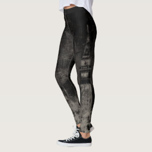 Schwarz und Taupe gestresste Skyline Venedig Itali Leggings
