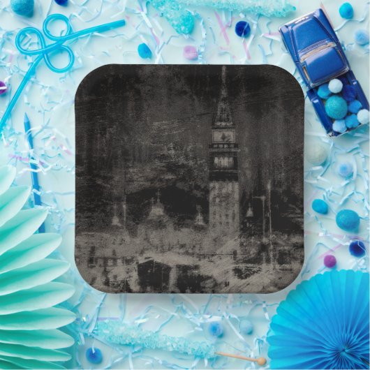 Schwarz und Taupe Skyline Venedig Italien Pappteller (Party)