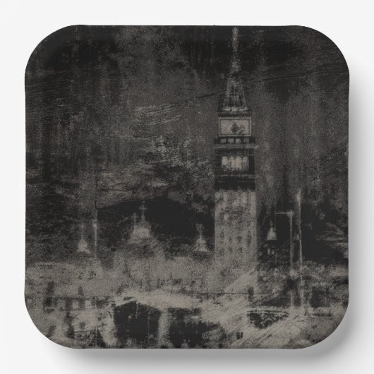 Schwarz und Taupe Skyline Venedig Italien Pappteller (Vorderseite)