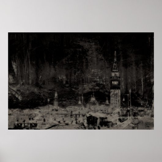 Schwarz und Taupe Skyline Venedig Italien Poster (Vorne)