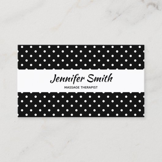 Schwarz und Tiny White Polka Dot Massage Therapeut Visitenkarte (Vorderseite)