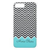Schwarz und Türkis Modernes Zickzack Monogramm Case-Mate iPhone Hülle (Rückseite)