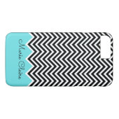Schwarz und Türkis Modernes Zickzack Monogramm Case-Mate iPhone Hülle (Rückseite (Horizontal))