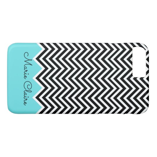Schwarz und Türkis Modernes Zickzack Monogramm Case-Mate iPhone Hülle (Rückseite (Horizontal))