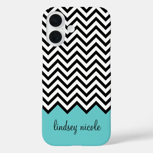 Schwarz und Türkis Modernes Zickzack Monogramm Case-Mate iPhone Hülle (Rückseite)
