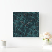 Schwarz und Türkis Quadratische Wanduhr (Zuhause)