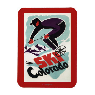 Schwarz und violett gekleideter Skifahrer Magnet