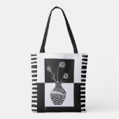 Schwarz und Während Blume in einer Vase Totbeutel Tasche (Rückseite)