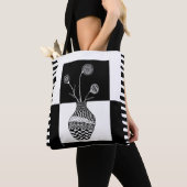 Schwarz und Während Blume in einer Vase Totbeutel Tasche (Von Nahem)