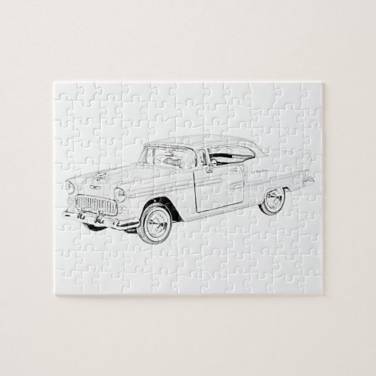 Schwarz und Weiß 1955 Chevy Bel Air Pencil Zeichne Puzzle (Horizontal)