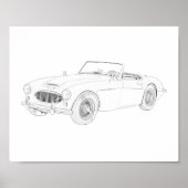 Schwarz und Weiß 1960 Zeichnend Austin Healey Poster (Vorne)