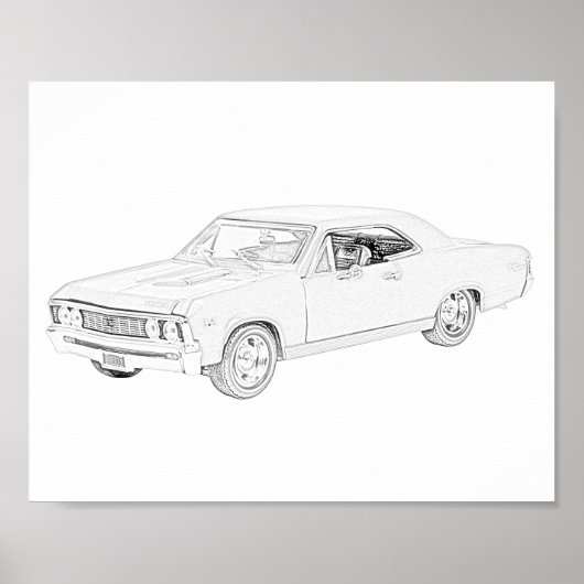 Schwarz und Weiß 1967 Chevy Chevelle Wall Poster (Vorne)
