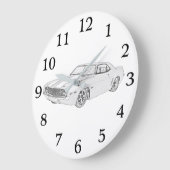 Schwarz und Weiß 1969 Chevy Camaro Rendering Große Wanduhr (Winkel)
