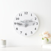 Schwarz und Weiß 1969 Chevy Camaro Rendering Große Wanduhr (Zuhause)