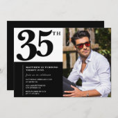 Schwarz und Weiß 35. Geburtstag Einladungen Foto (Vorne/Hinten)