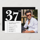 Schwarz und Weiß 37. Geburtstag Einladungen Foto (Vorne/Hinten)