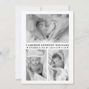 Schwarz und Weiß 3 Foto Hallo Baby Neugeborene Ankündigung
