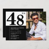 Schwarz und Weiß 48. Geburtstag Einladungen Foto (Vorne/Hinten)