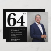 Schwarz und Weiß 64. Geburtstag Einladungen Foto (Vorne/Hinten)