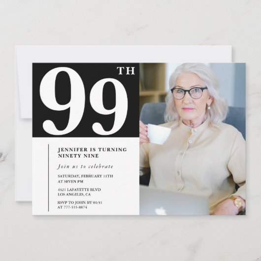 Schwarz und Weiß 99. Geburtstag Einladungen Foto (Vorderseite)