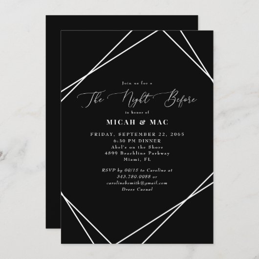 Schwarz und Weiß am Abend vor dem Probe Einladung (Vorne/Hinten)