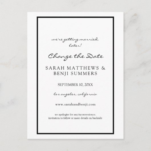 Schwarz und Weiß ändern Datum Postkarte (Vorderseite)