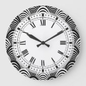 Schwarz und Weiß Art Deco Palm Frond Classic Große Wanduhr (Vorderseite)
