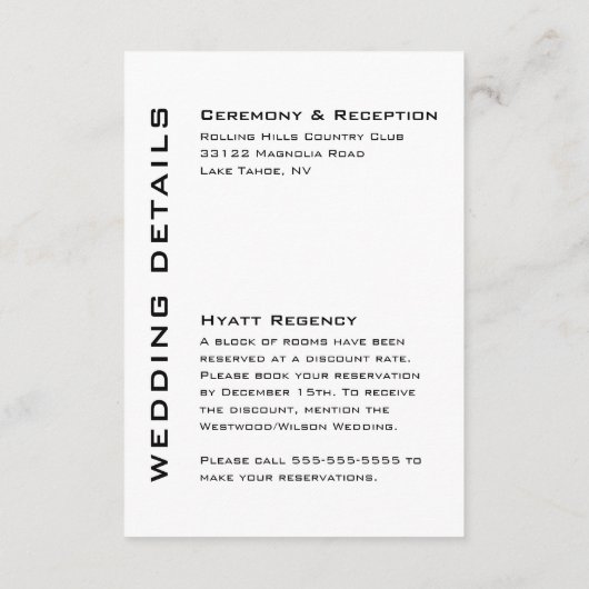 Schwarz und Weiß Begleitkarte (Rückseite)