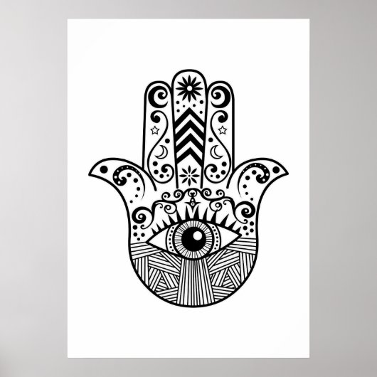 Schwarz und Weiß Boho Hamsa Handkunst Poster (Vorne)