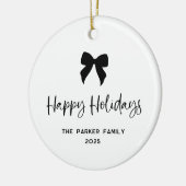 Schwarz und Weiß | Bow und Foto Happy Holidays Keramik Ornament (Links)