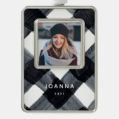 Schwarz und Weiß Buffalo Kariert und Foto Ch Rahmen-Ornament Silber (Vorderseite)