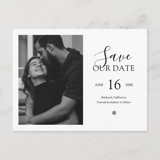 Schwarz und Weiß | Chic Minimal Save the Date Foto Postkarte (Vorderseite)