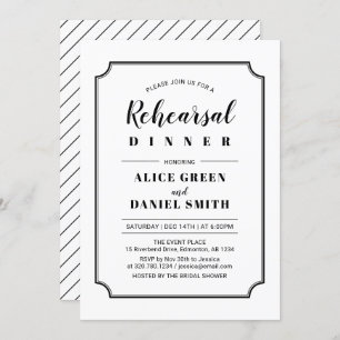 Schwarz und Weiß Classic Wedding Probe Dinner Einladung