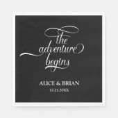 Schwarz und Weiß Das Abenteuer beginnt Hochzeit Serviette (Vorderseite)